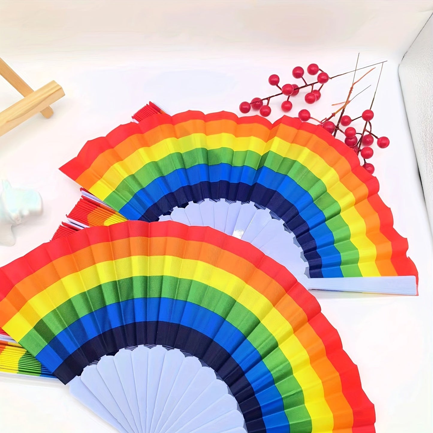 Set of 3/6/12 Elegant Rainbow Folding Fans, Dance Props, Fabric Handheld Fan Set, Vibrant Party Favors And Decorations