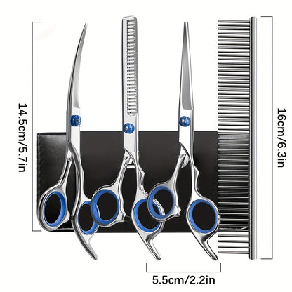 Stainless Steel Pet Grooming Scissors Set with Safe Rounded Tips for Dogs & Cats, Easy-to-Use, Includes Cleaning Tools