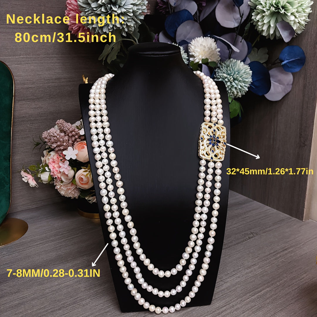 Exquisite Multi-Strand Freshwater Pearl Necklace for Women - Elegant Sweater Chain, Perfect for Daily Wear and Special Occasions, Authentic Pearls without Plating, Gift Box Included