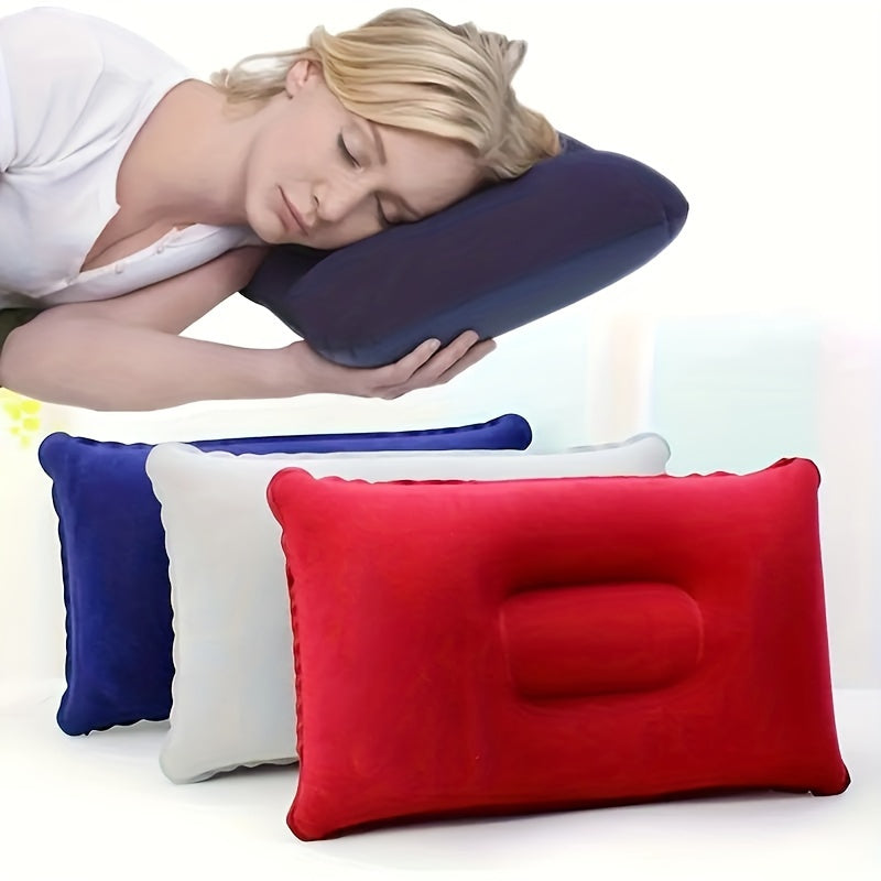 Inflatable Travel Pillow for Camping, Portable Flocked Pillow for Nap, PVC Square Pillow