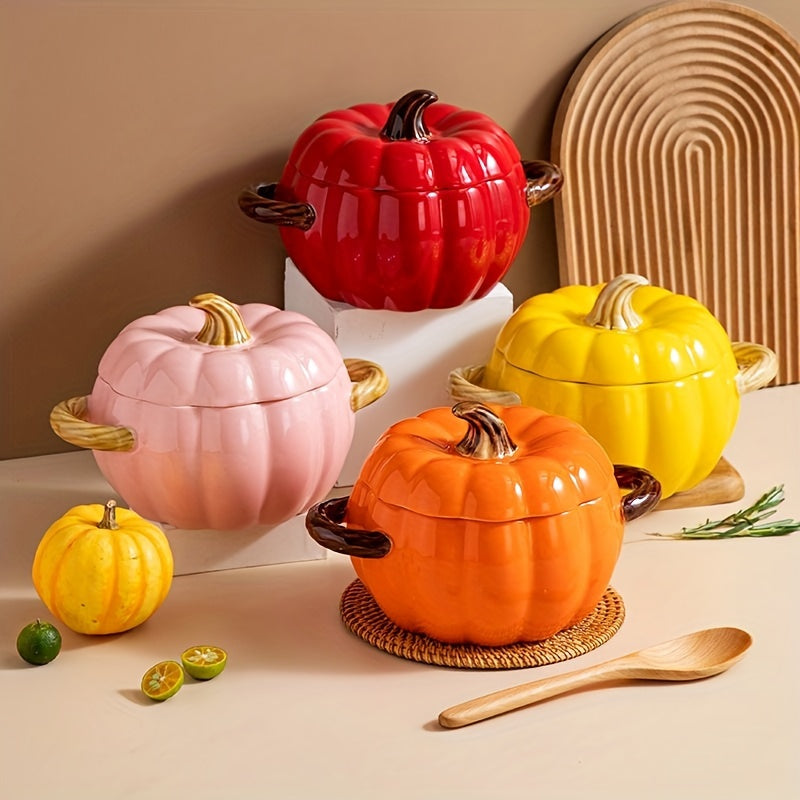 Get into the festive spirit with this spacious ceramic soup pot designed in the shape of a large pumpkin. Complete with a lid and dual-handles, this pot is dishwasher safe and perfect for cooking up your favorite stews and salads. It makes an ideal gift