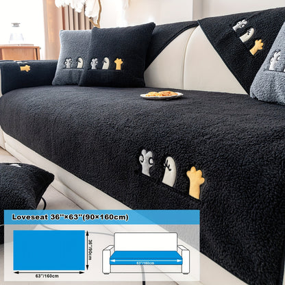 Sherpa fleece sofa slipcover pet-friendly and non-slip protector for home decor.