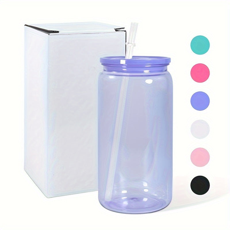 6 pieces of 16oz clear plastic cups with lids and straws in vibrant colors (pink, purple, light blue, black, white). BPA-free and suitable for vinyl stickers, UV DTF DIY, and party drinks. Durable and reusable drinkware.