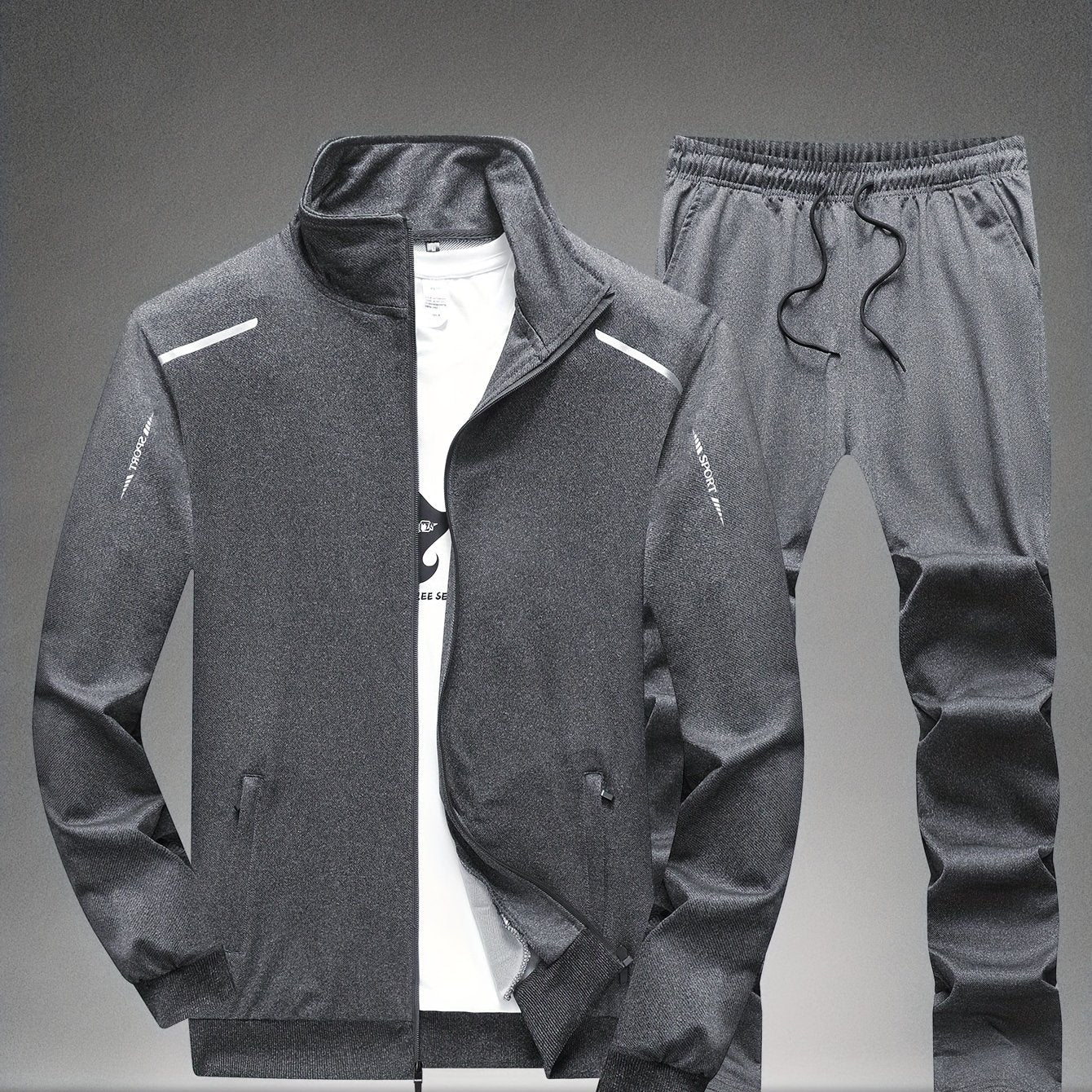 Men's sporty and comfortable stand-up collar zip-up jacket and joggers for spring/autumn.