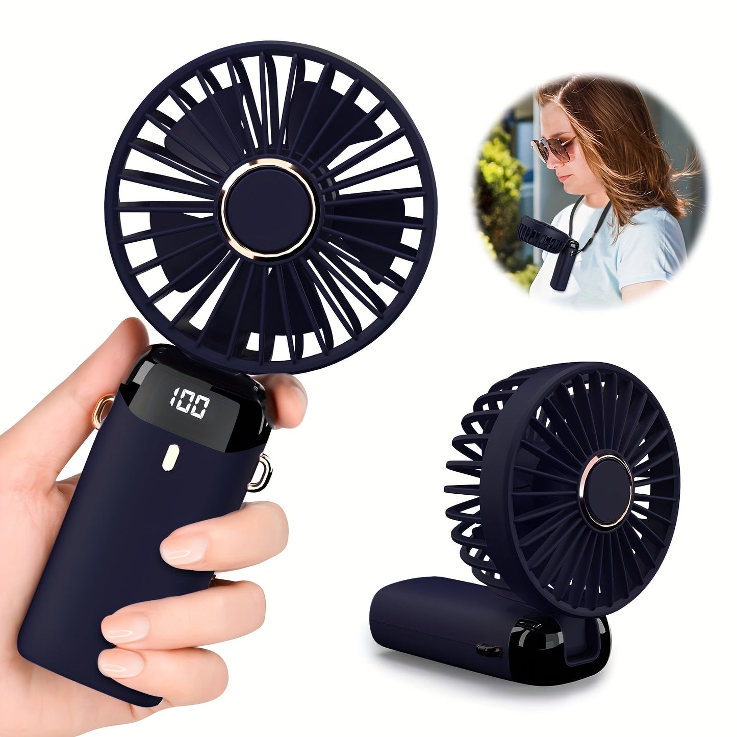 Compact USB Mini Fan with 5 Speeds and Battery Indicator - Great for Work, School, and Outdoor Adventures