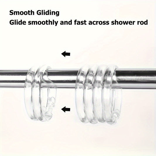 12 прочных пластиковых колец для душевой занавески с легким дизайном для защелкивания в белом и прозрачном цвете