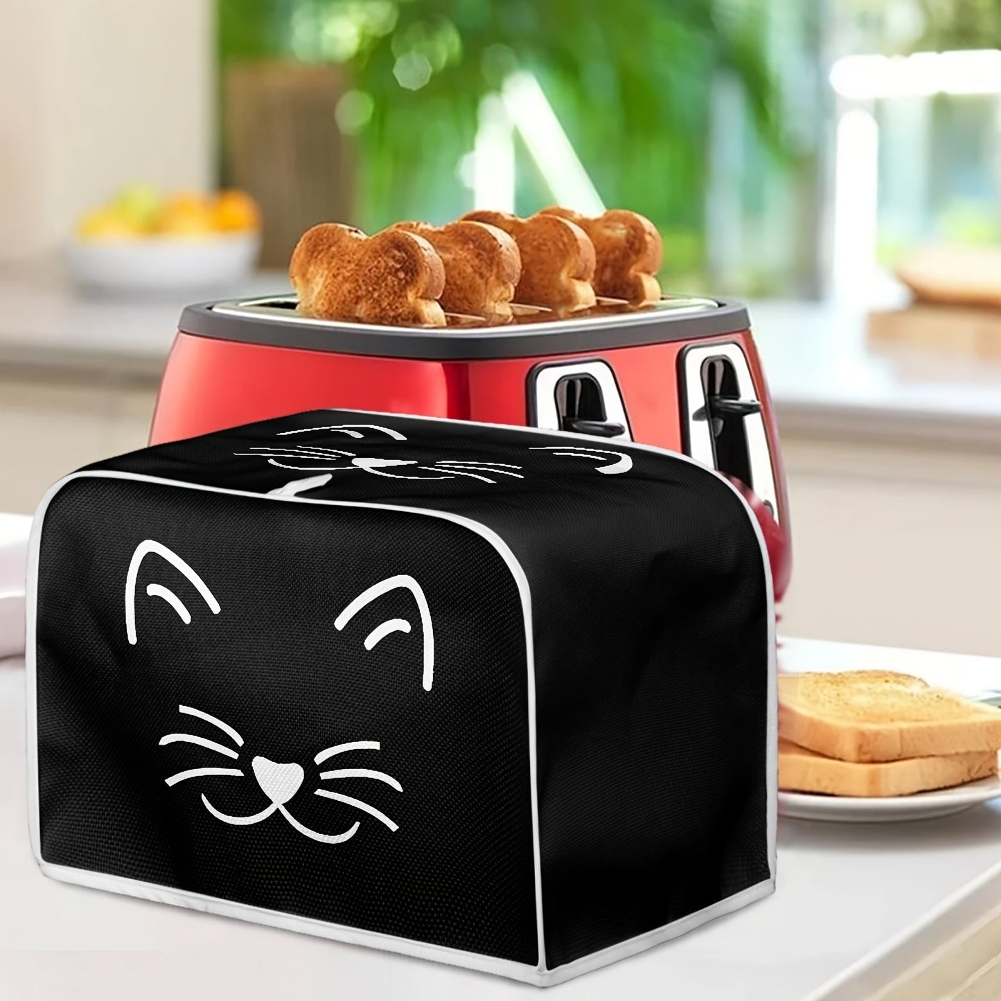 Give the gift of quality with this classic cat print toaster cover. It features 2 wide slots and is dustproof, anti-fingerprint, and anti-oil. This universal kitchen appliance cover is machine washable and perfect for protecting your small appliances and