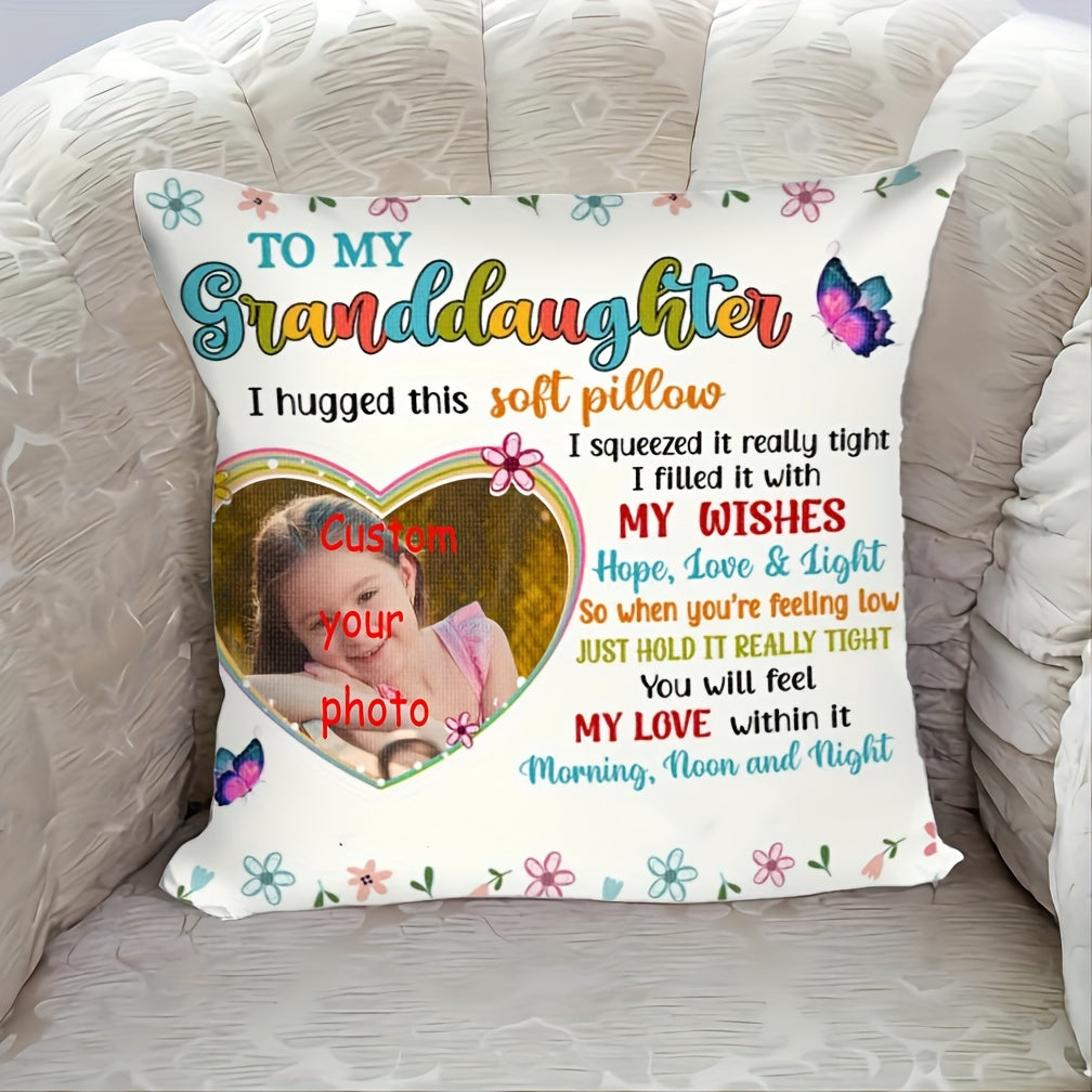 Grandma's Custom Photo Pillow Cover for Granddaughter - Luxuriously Soft 45.72cm Single-Sided Design - Ideal Gift for Nursery Decor (Pillow Not Included)