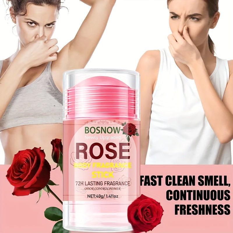 1pc BOSNOW Rose Body Fragrance Stick, 40g/1.41oz, Long-lasting floral scent, moisturizing deodorizer, alcohol-free, suitable for men and women, fresh and pleasant skin experience.