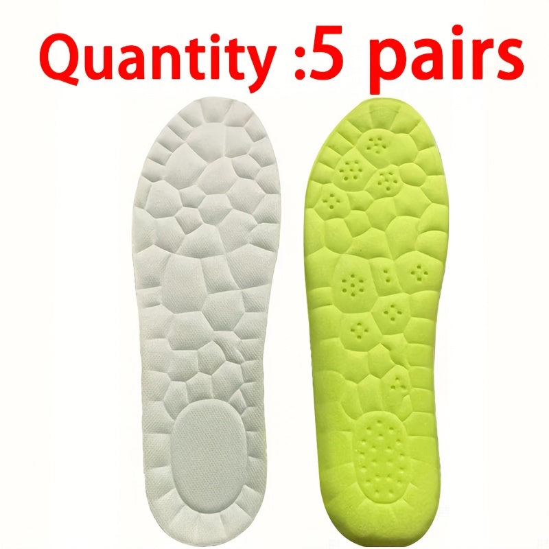 5 pairs of lightweight, soft insoles for comfortable and non-tiring feet in sports and casual shoes.