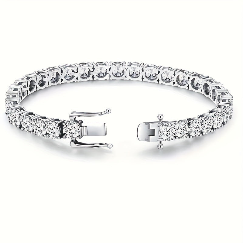 Exquisite Moissanite Tennis Bracelet Set with 10.5-14 Carat Lab-Created Diamonds - Crafted from Hypoallergenic 925 Sterling Silver and Finished with White Golden Plating, Perfectly Elegant and Boho-Chic, Adorned with Natural Stones, Perfect for Everyday