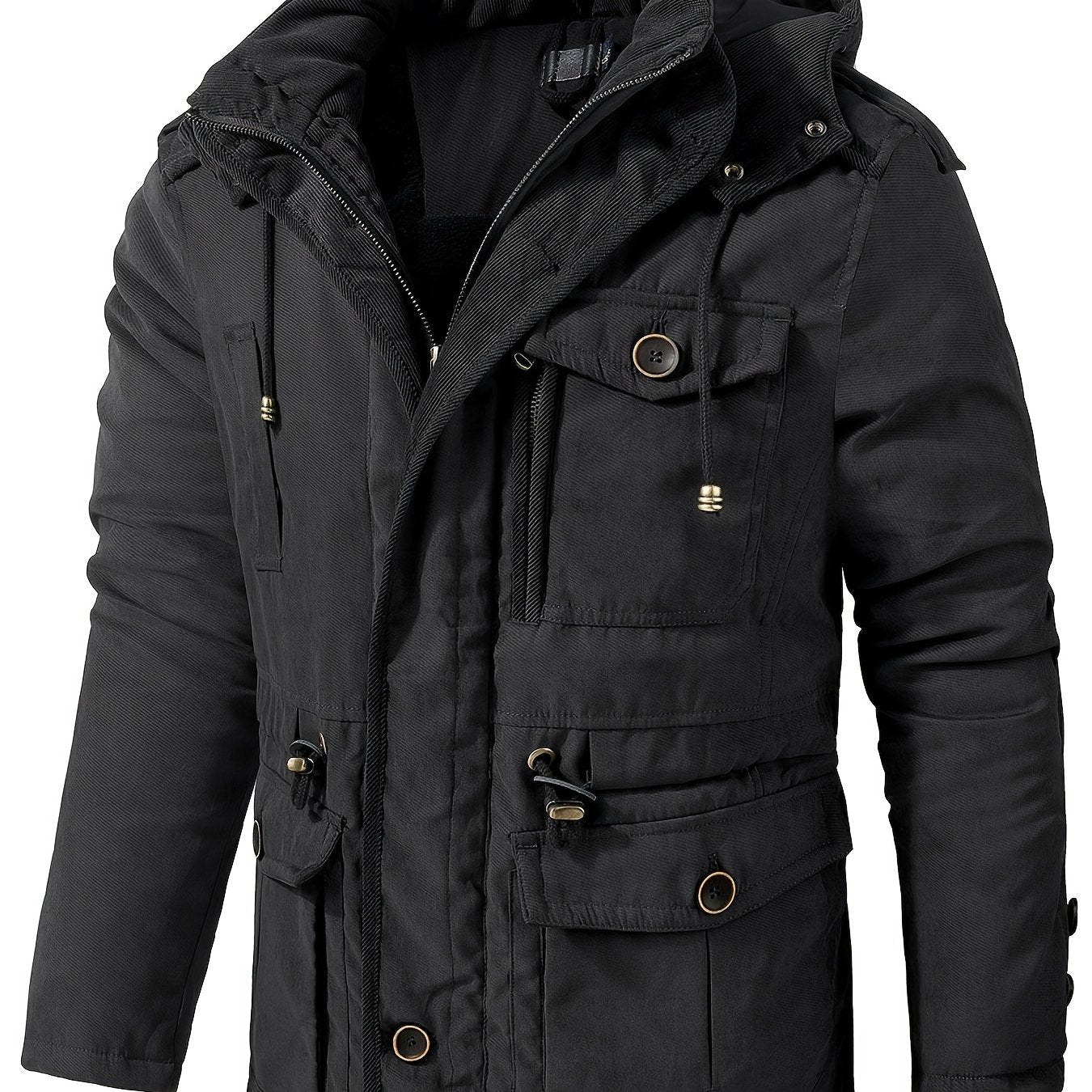 Men's Thick Hooded Winter Jacket with Multiple Pockets