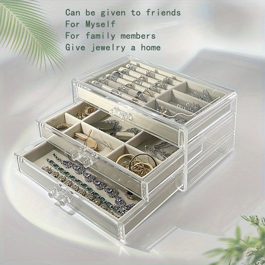 Stylish Jewelry Storage Box with Dustproof and Anti-Oxidation Features - Ideal for Storing Rings, Earrings, and Necklaces - Clear Drawer Design - Great Present for Women during Christmas, Birthdays, or Valentine's Day.