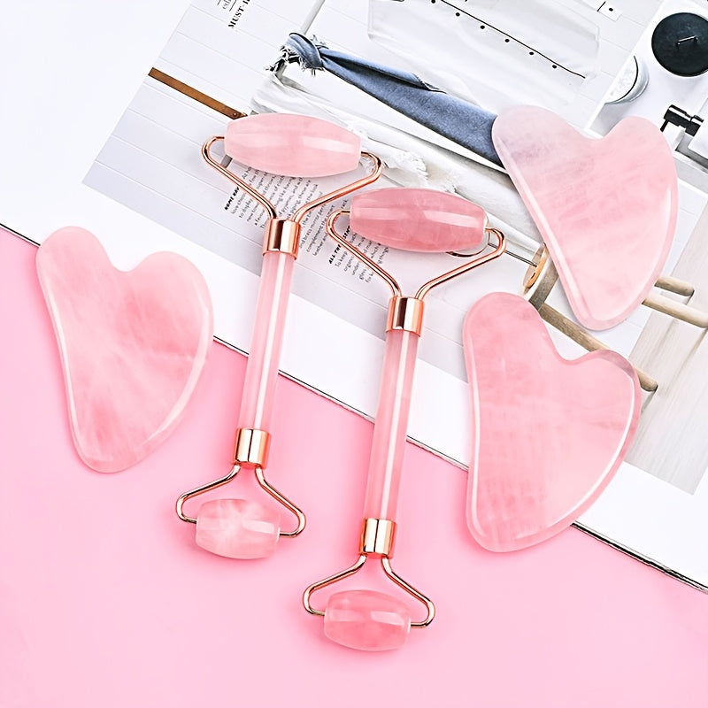 Pink Heart-Shaped Facial Roller & Gua Sha Set - Beauty Tools for Face and Eye Relaxation