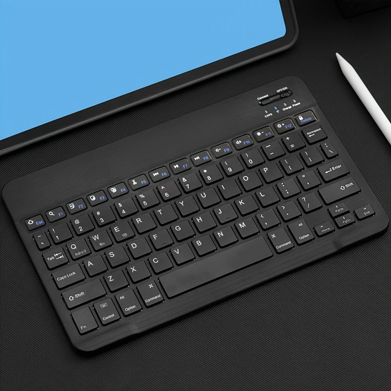 Compatible with a variety of devices, this rechargeable ultra-thin wireless keyboard is portable and measures 25.4 cm in length.