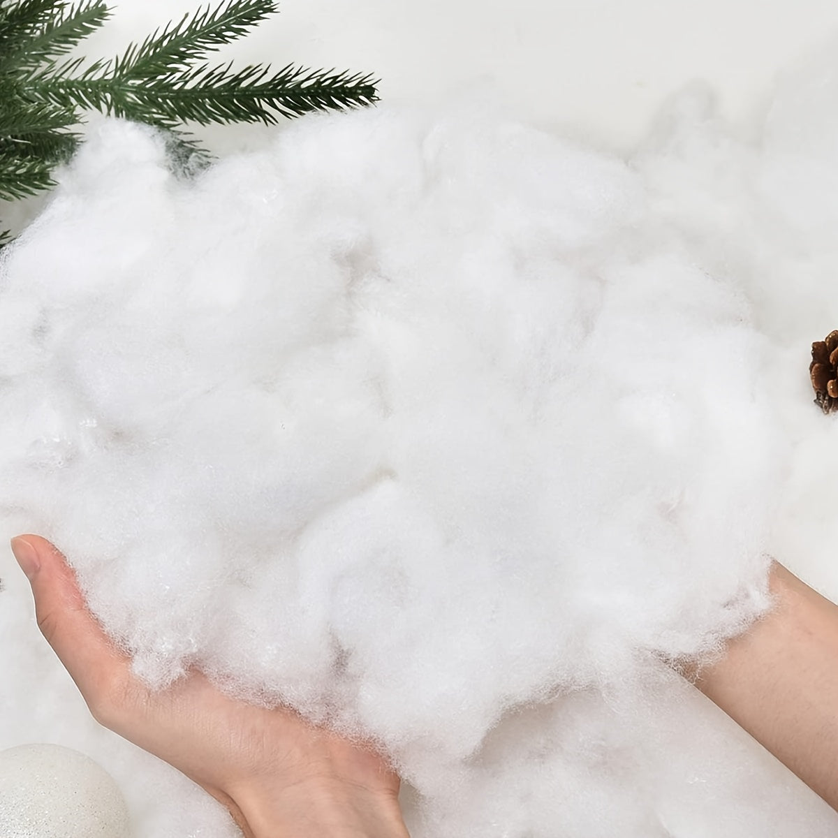 Christmas fake snow decor available in sizes ranging from 80g to 320g for fluffy indoor winter decoration.