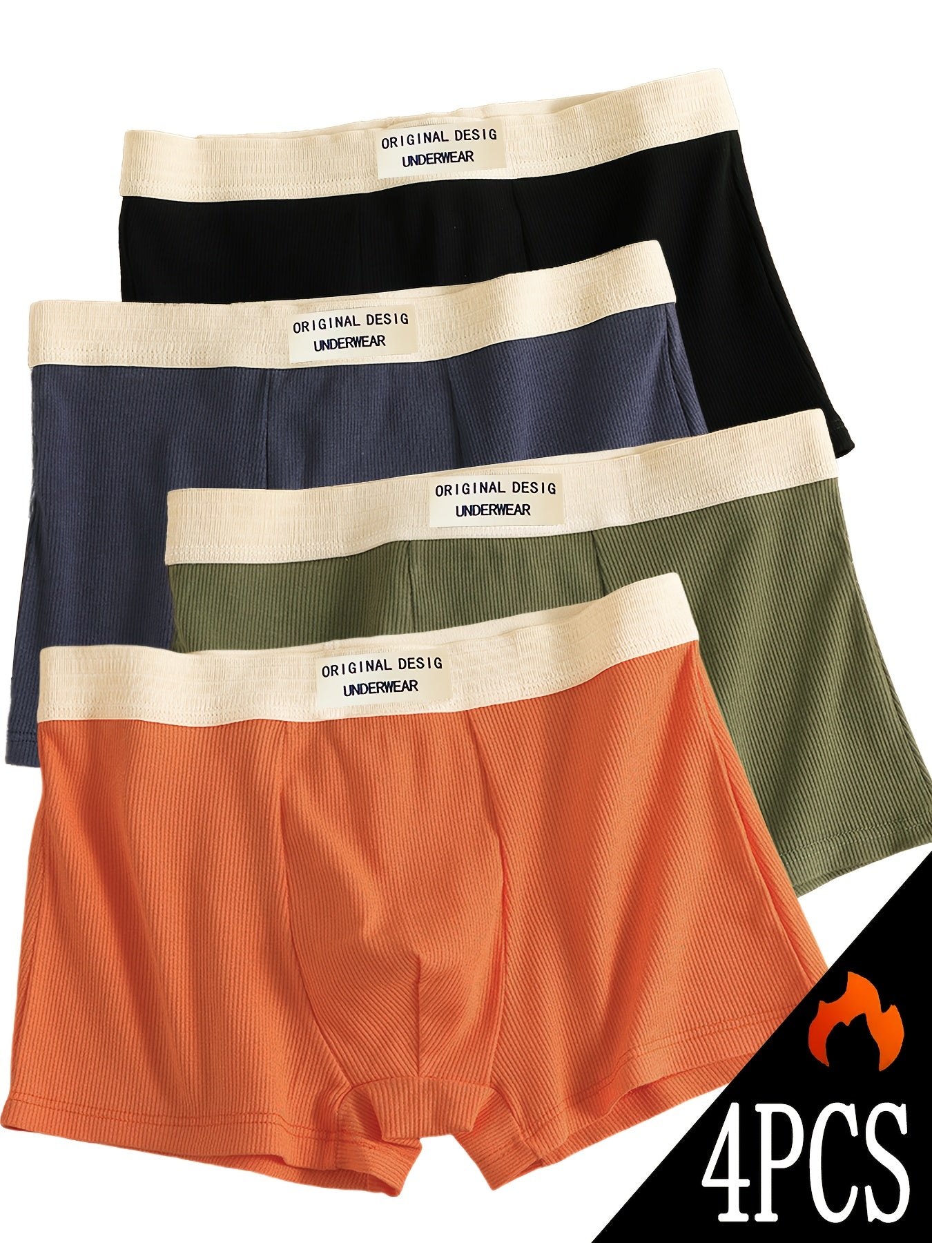 4-Pack Men's Boxer Briefs made of 95% Polyester and 5% Spandex with medium stretch knit fabric, solid color shortie underwear, casual sports trunks, lightweight and comfortable fit.