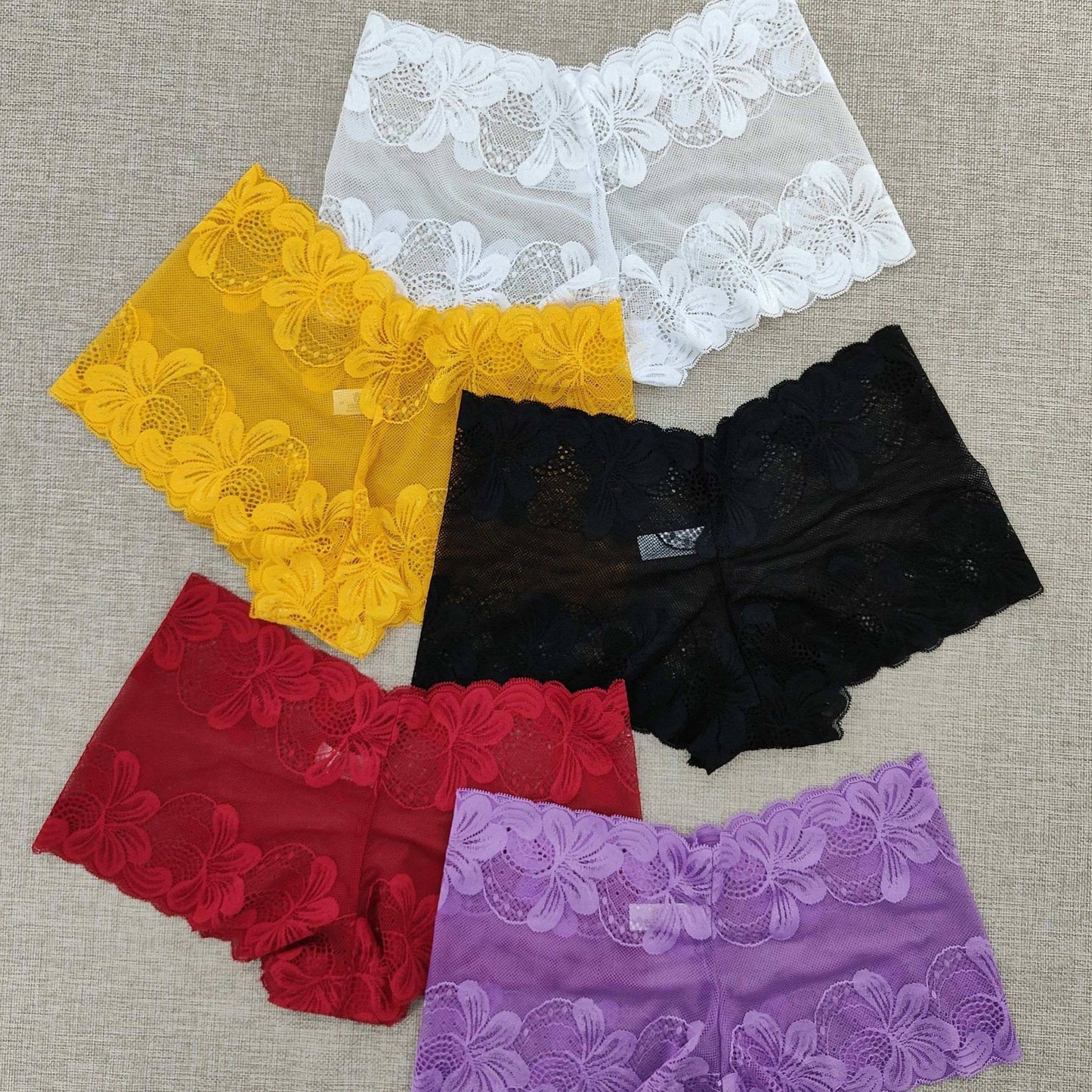 5 Women's Lace Boyshort Panties - Comfortable, Non-See-Through Nylon Blend Underwear