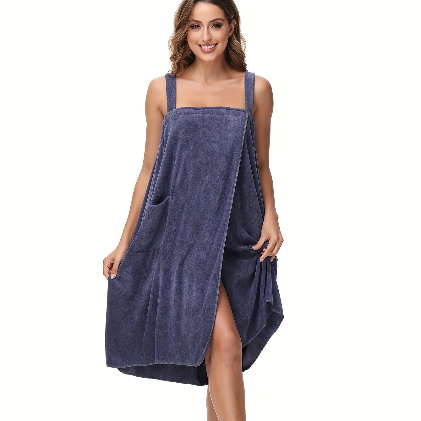 Large, absorbent bathrobe made of comfortable fabric, perfect for wearing after a bath.