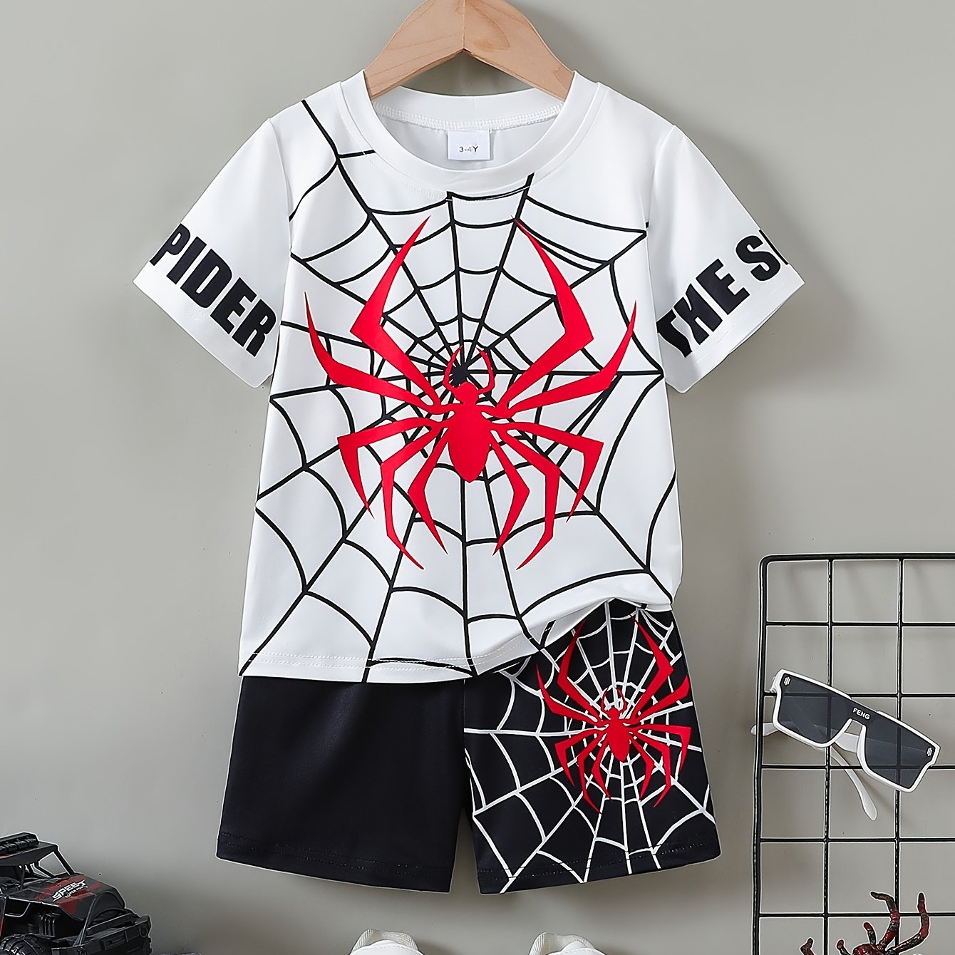 Boys Spider Graphic Print T-shirt & Shorts Set for summer comfort.