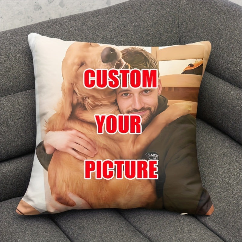 Personalized Custom Pet Photo Plush Pillow Cover - 44.96x44.96 cm - Featuring Your Dog or Cat's Portrait in a Modern Style - Made of Polyester with Zipper Closure - Easy to Clean in Washing Machine - Insert Not Included - Perfect for Home, Office, or