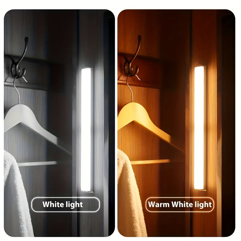 Wireless LED night light with motion sensor, USB rechargeable for various uses.