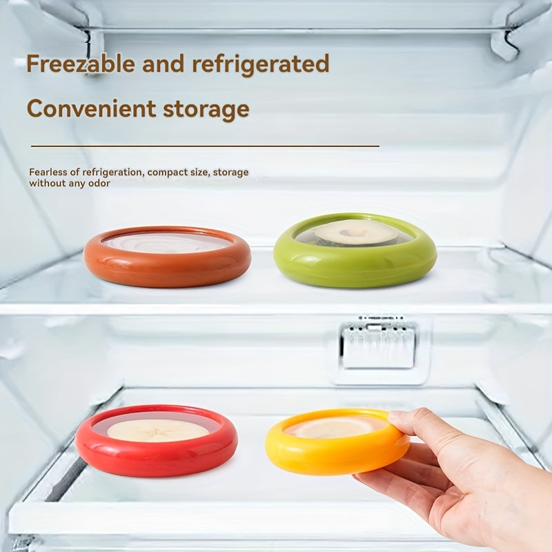 Set of 1 to 4 Reusable Food Freshness Preservation Pods with Stretchable TPU Lids - Plastic Containers for Storing Avocado, Lemon, Onion, Tomato - Washable and Food-Safe Fruit and Vegetable Keeper