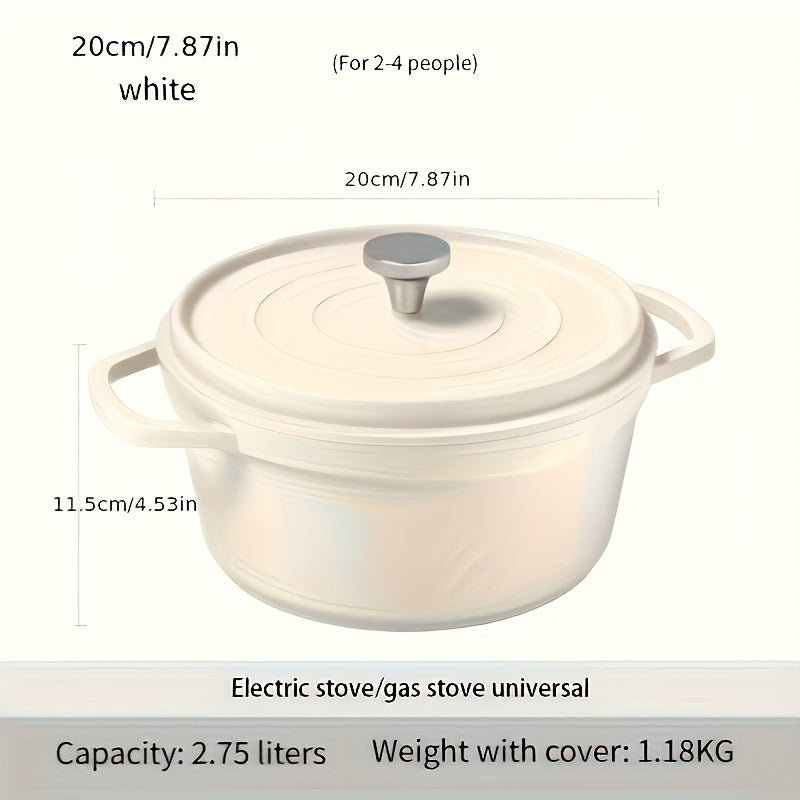 Multi-functional Enamel Soup Pot with Lid - Made from Cast Aluminum, Featuring Dual Handles, Ceramic Coating, Ideal for Home Kitchens, Suitable for Stove-top Cooking, Suitable for Stir-frying, Ceramic Inner Lining for Easy Cleaning.