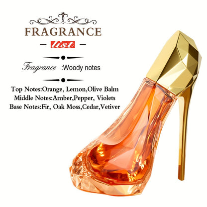 Elegant high heel-inspired women's perfume with a refreshing floral scent, formaldehyde-free, perfect for dates & parties, great for birthdays or Valentine's, 3.4oz liquid volume.