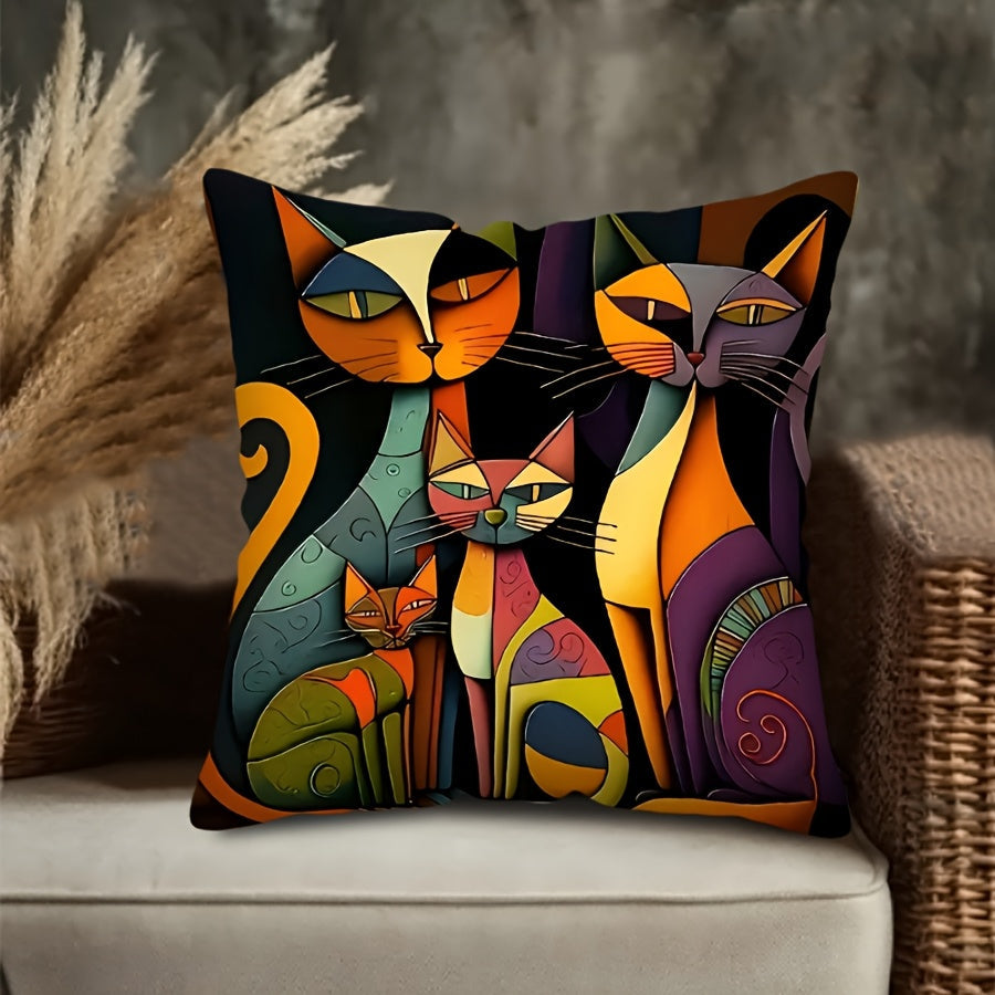 Abstract Cat Print Decorative Throw Pillow Covers with Smooth Soft Zip Closure for Home, Bedroom, Sofa, Car, and Office Decoration - 1pc (Pillow Core Not Included)