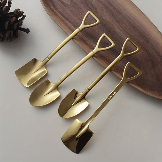 Luxury stainless steel dessert spoon set with cute shovel design, perfect for home, dessert shop, restaurant, or hotel. Great for serving desserts and watermelon, a stylish addition to your kitchen supplies.