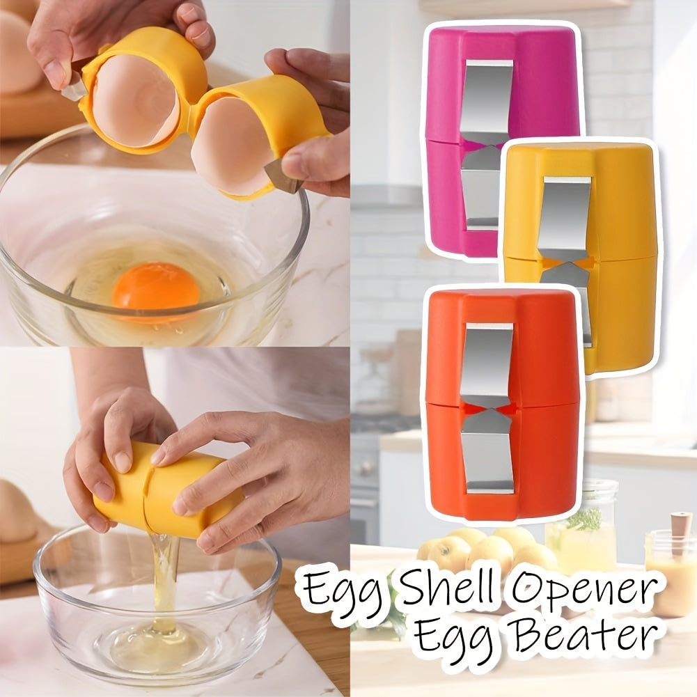 Egg Shell Opener Set in Stainless Steel - Includes Non-Stick Omelet Pan Prep Tools with Plastic Handle, Dishwasher Safe, Egg Cracker Separator Cubic Kitchen Gadget for Easy Egg Shell Removal (1 Pack)