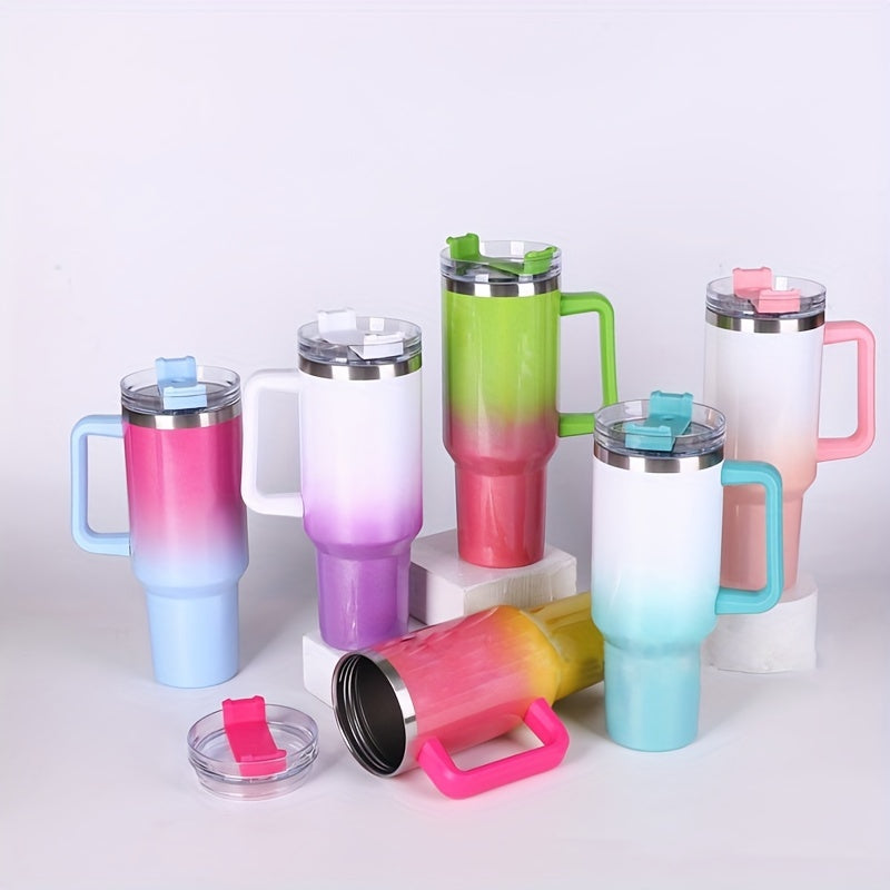 Sakura Train 40 oz portable rainbow gradient car tumbler with handle and straw, insulated stainless steel cup, leakproof sports water bottle, ideal for Christmas, birthdays, Father's Day and Mother's Day gifts.