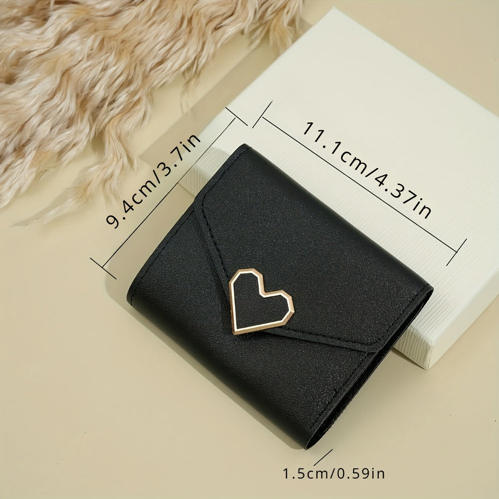 Trendy Korean-style heart-shaped mini wallet with multiple compartments, including coin pouch. Hand-washable.