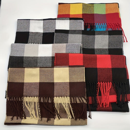 Plush Plaid Scarf - Cozy Faux Fleece, Ideal for Stylish Autumn & Winter Looks