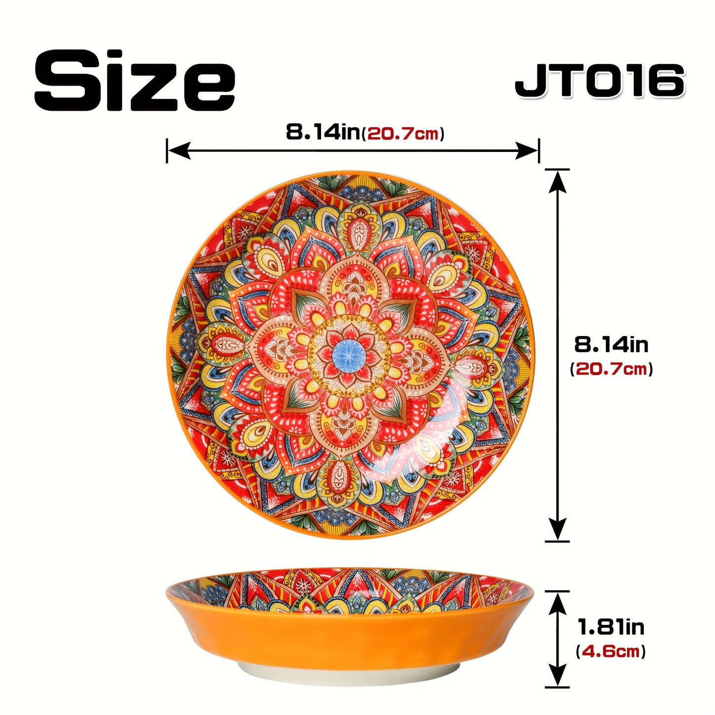 1pc 8-inch Bohemian Style Ceramic Dinner Plate suitable for home and restaurant use. Microwave safe.