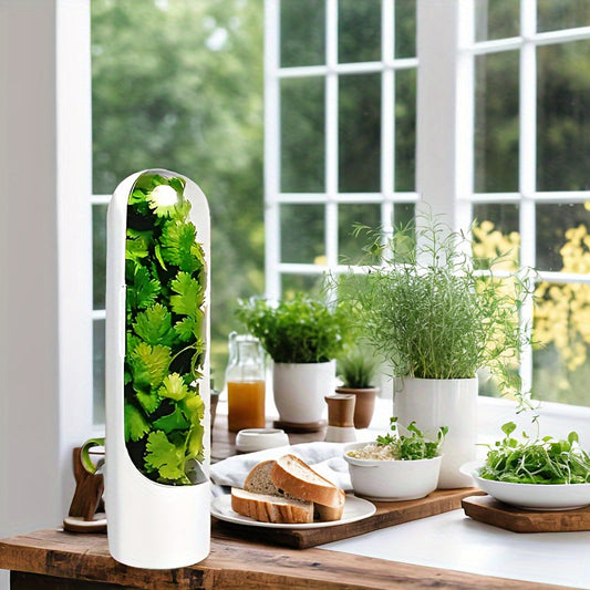 Keep your herbs fresh for up to 3 weeks with our Herb Saver for Fridge! This reusable plastic container with a locking lid is perfect for storing parsley, mint, and more in your refrigerator for organized and convenient kitchen storage. Choose from 1 or