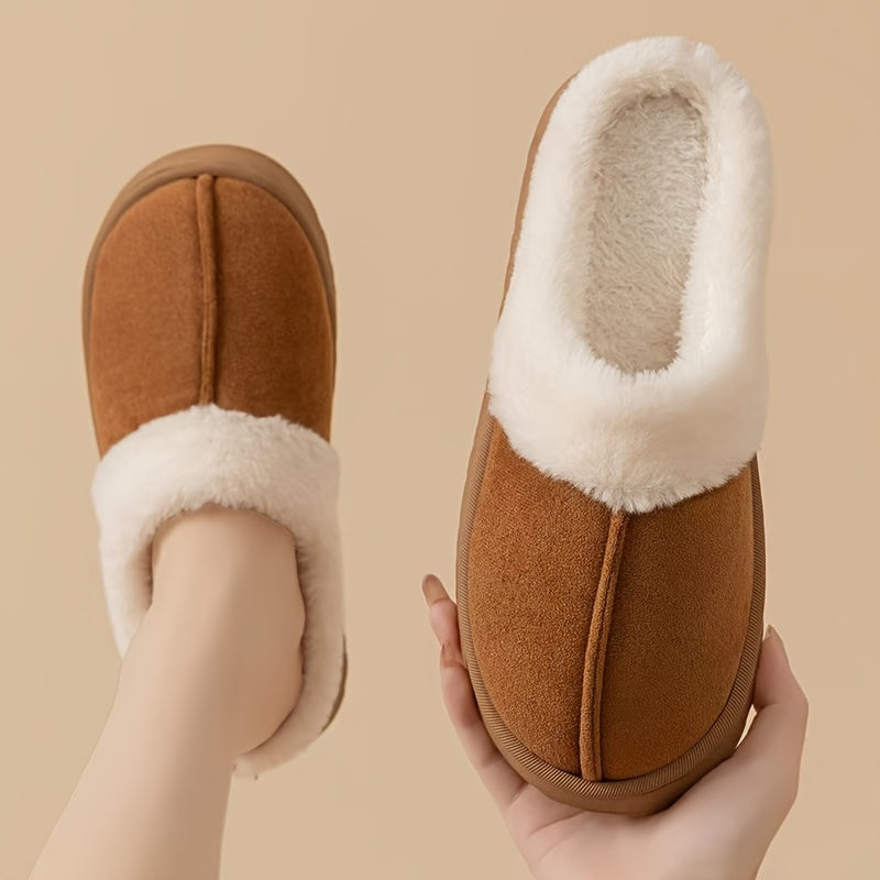 Comfortable fleece-lined slippers for women, warm and non-slip for winter indoor wear.