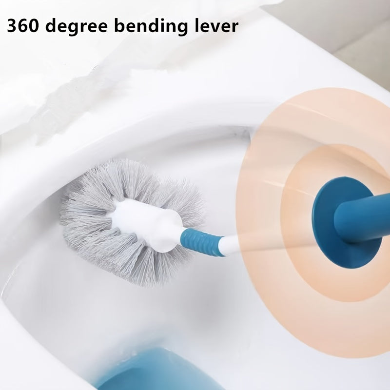 360 Degree Curved Handle Toilet Brush Set with Hemispherical Brush Head, No Dead Corners, Hanging or Ground Placement.