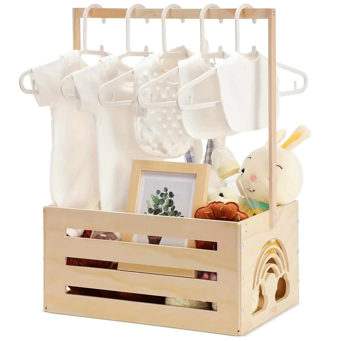 Wooden Baby Hamper Storage Box with Handle - Perfect for Nursery Organization and Baby Supplies. Great for Toy Storage, Bath Stand, or Shower Caddy. Suitable for Infants 14 Months and Up.