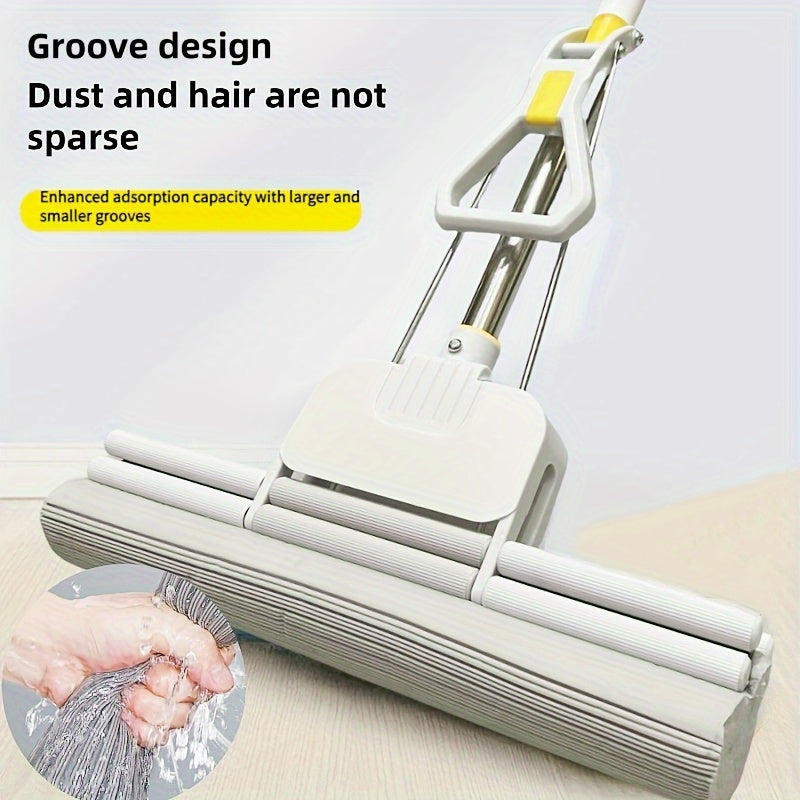 Durable Stainless Steel Sponge Mop with Self-Wringing Feature, Washable and Reusable, Versatile Wet and Dry Floor Cleaner for Various Rooms - Great for Removing Dust and Hair