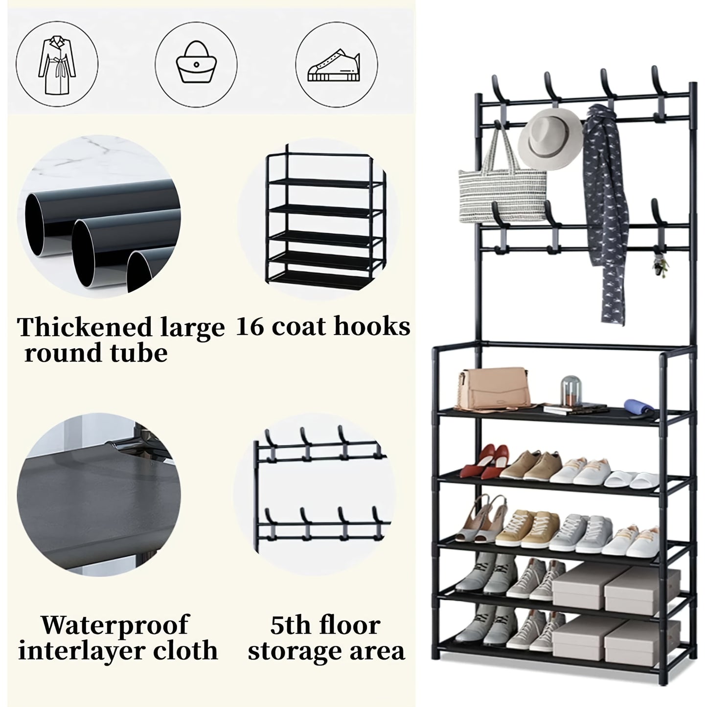 Stylish stainless steel shoe tree with 4/5 layers, hollow tubes, and solid color design.