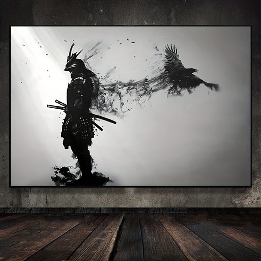 Black and white Japanese samurai poster for living room decor, canvas painting without frame.