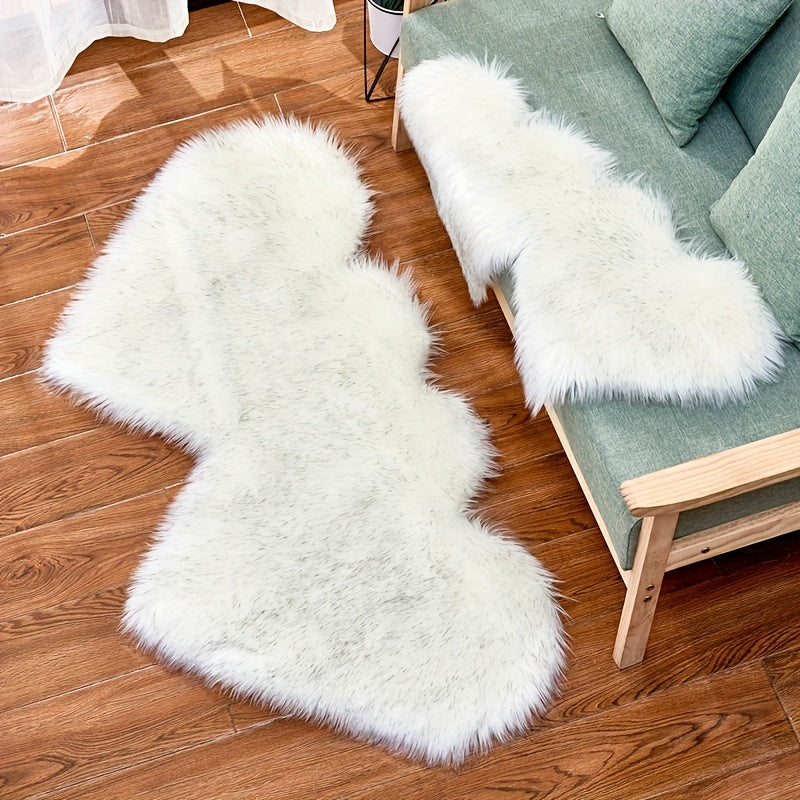 Double Heart Faux Sheepskin Rug, Heart Shaped Fluffy Rug, Soft Plush Shaggy Carpet Area Mats, Girls Bedroom Sofa Decor, Home Floor Accent