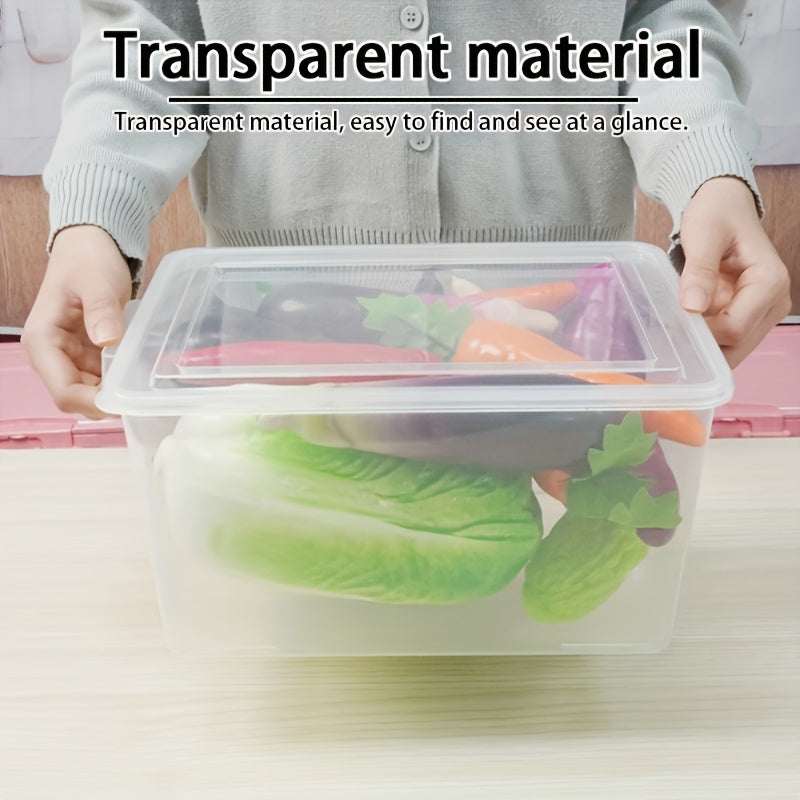 Large capacity transparent storage box with leak-proof seal, ideal for storing eggs, meat, fruits, vegetables, and other kitchen essentials. Can be used as a kitchen organizer or storage container for various kitchen accessories.