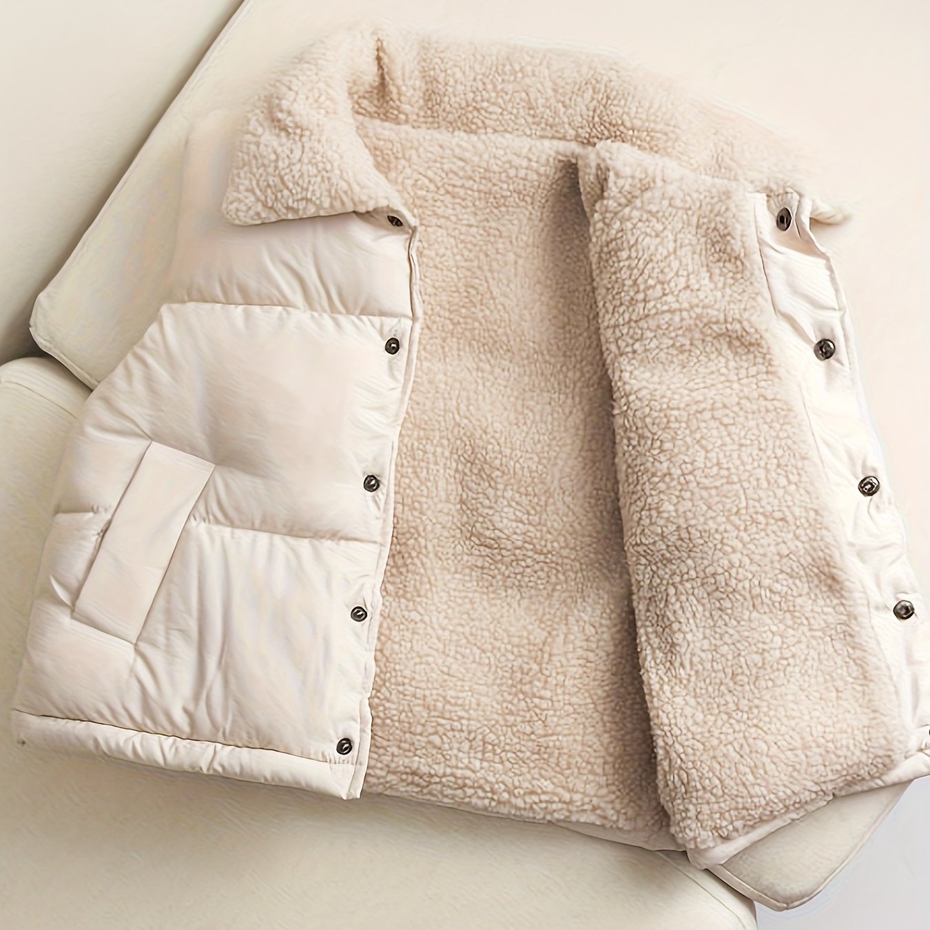 Cozy fleece-lined vest with button front and fold-over lapel for boys and girls, perfect for fall and winter outdoor activities.