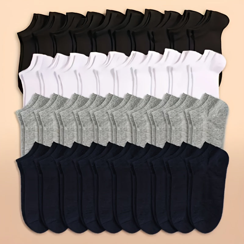 Men's 50/40 Double Pack Short Socks in Black, White, Gray, Navy Blue for casual and sports wear.