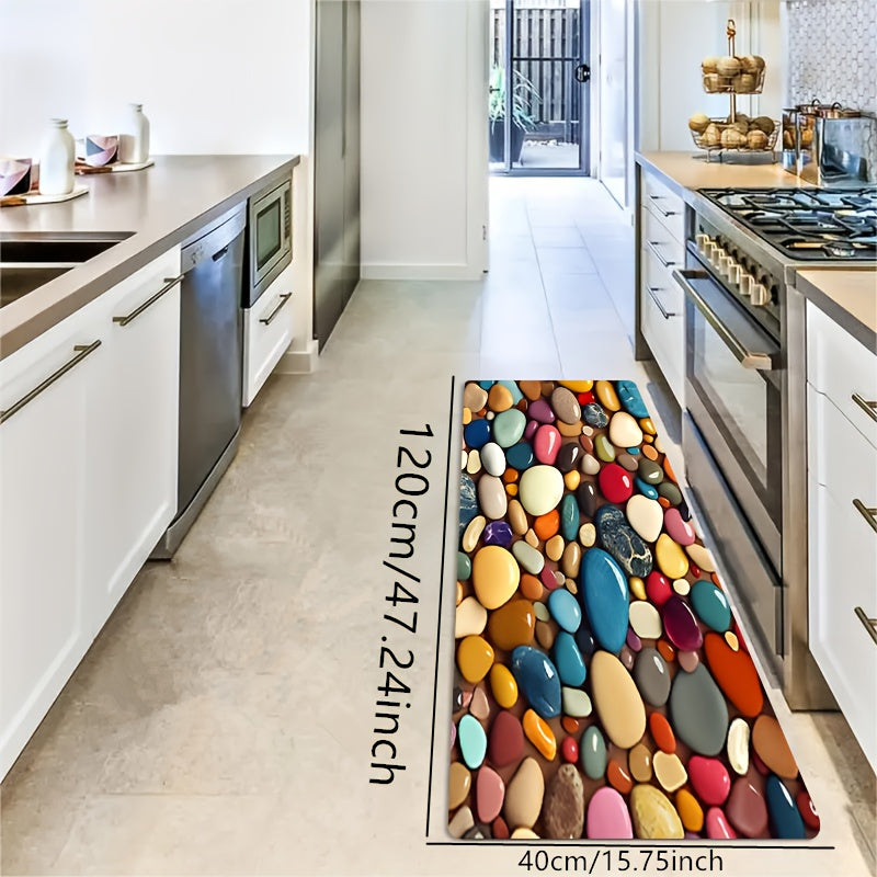 Vibrant Pebble Design Ultra Absorbent Sponge Mat for Bathroom, Kitchen, Bedroom - Non-Skid, Washable Home Decor Rug, Bath Mat