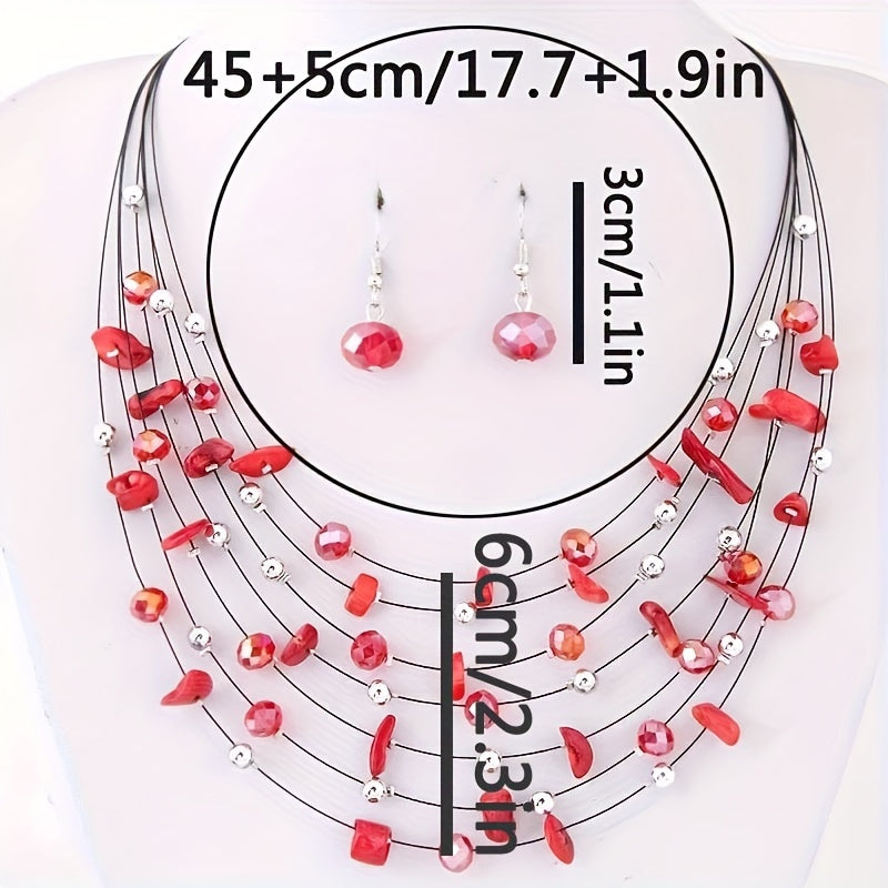 Красивый набор ожерелья и серег в бохо-шик стиле с блестящими слоями - идеальный подарок для женщин, универсальный для всех сезонов