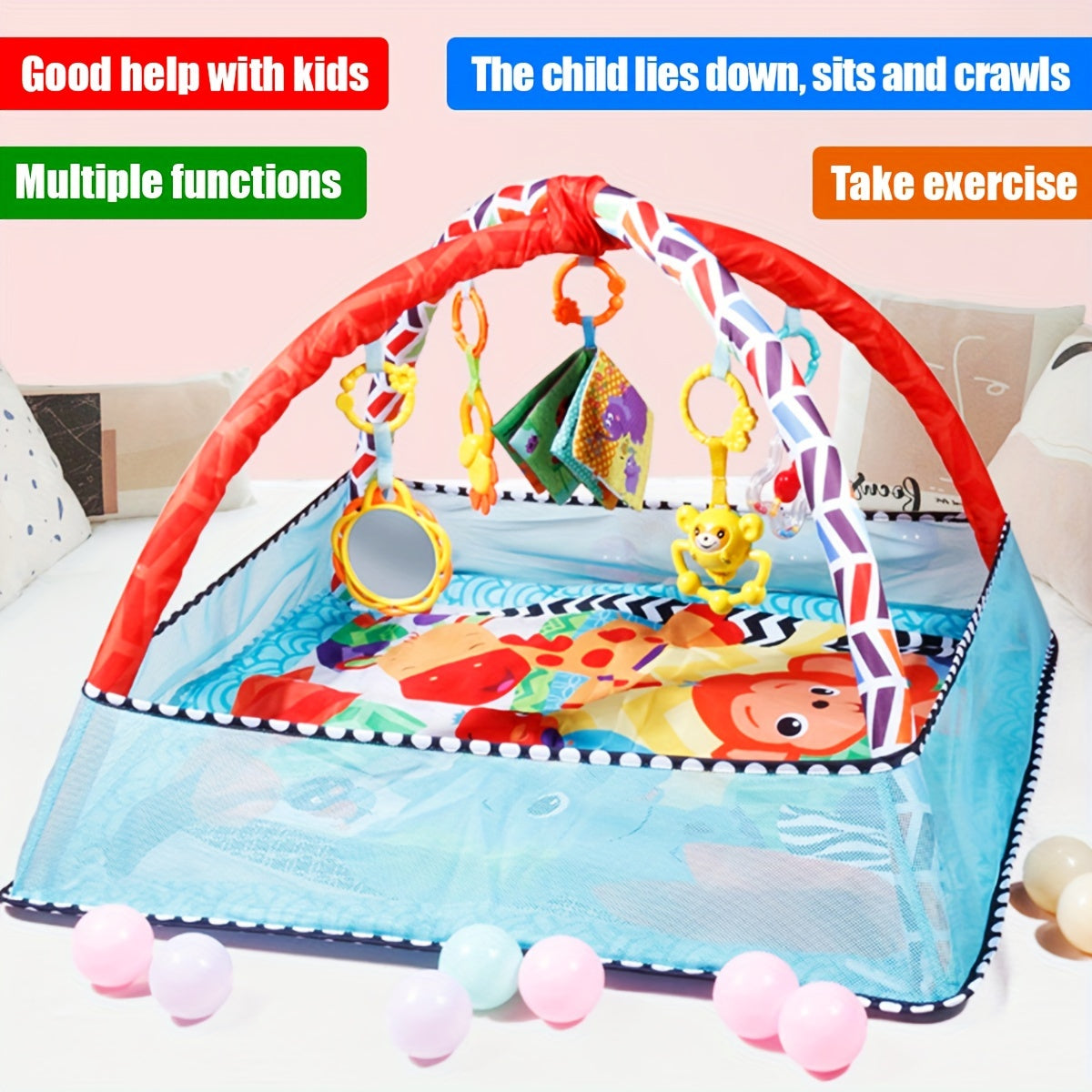 1pc Baby Playpen Gym with Hanging Toys - Versatile play yard for infant development and exercise - Ideal holiday gift.